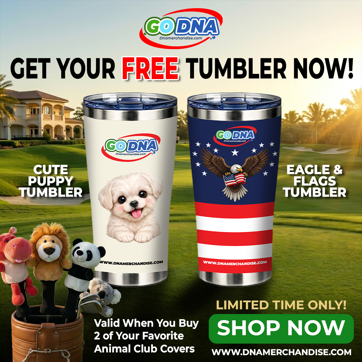 2PC Golf Club Covers Animal fit Driver with Free Tumbler