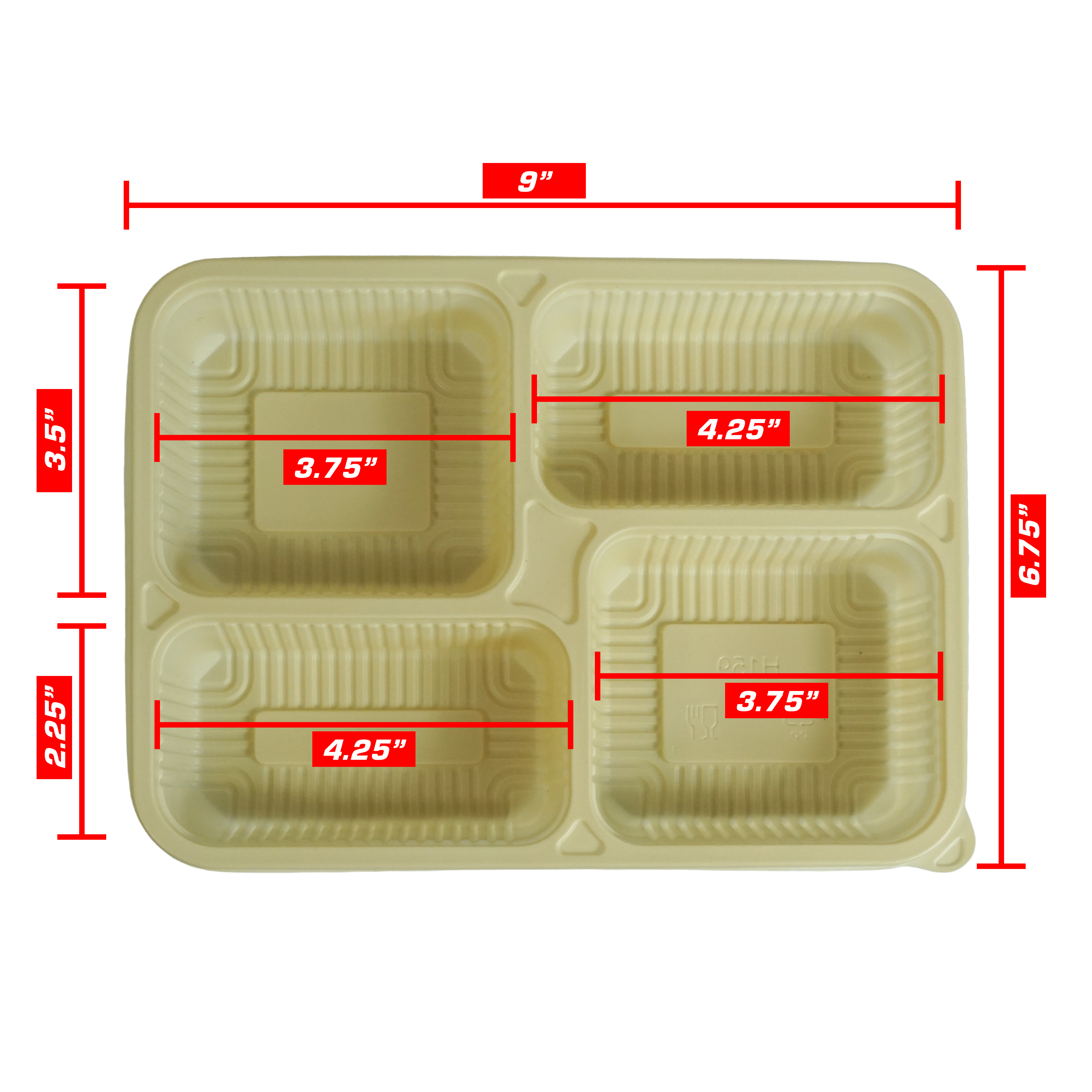 Eco-friendly Togo Box 9.2"×6.7"×1.5" 4 divided bento box 50/100/160pcs E-1