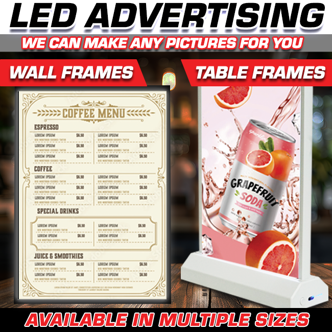 CUSTOM LED SIGN TABLE TYPE 6.5"X9.5" LET-A