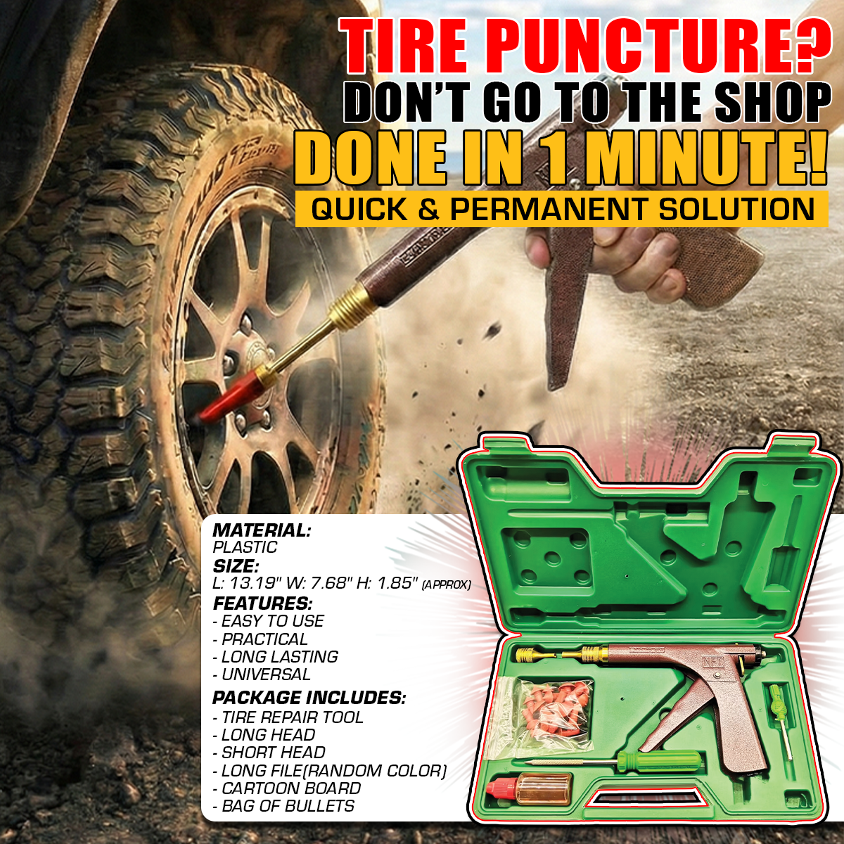 Tire Puncture Repair Tool Kit